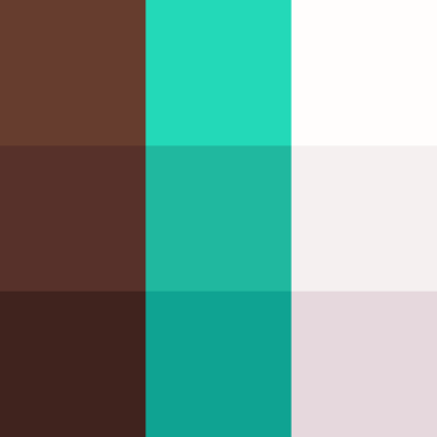 Brownly color palette swatches: browns, whites, and aquas